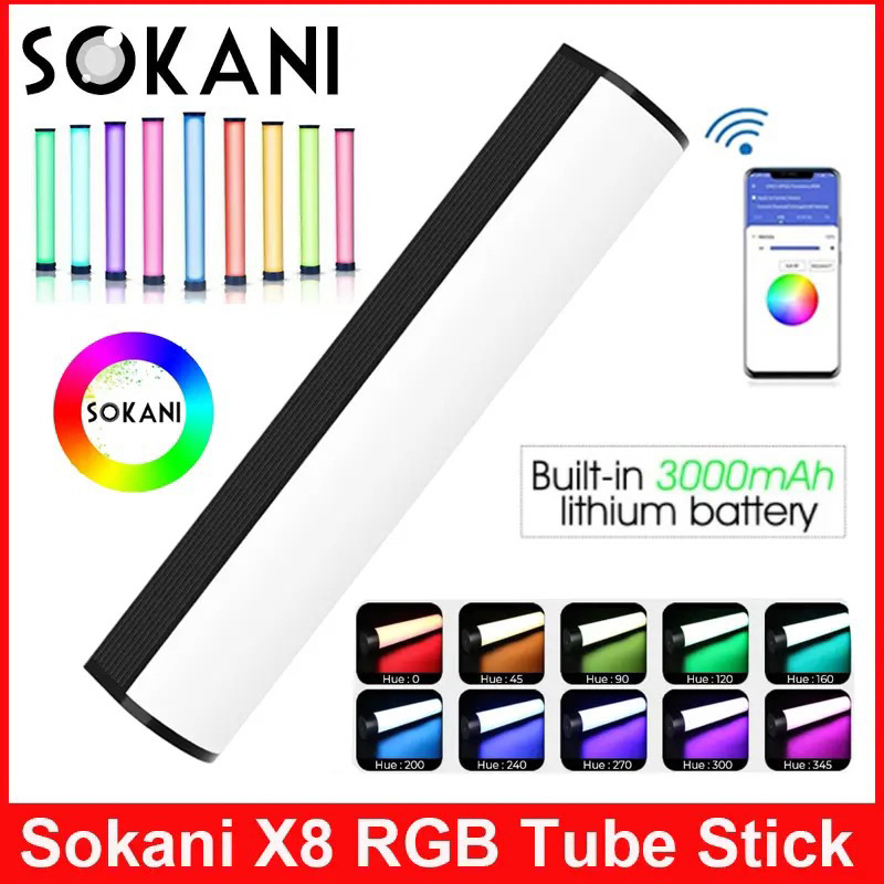 Bastão de Led RGB Profissional SOKANI X8, Ideal para Criadores de Conteúdo ( 2800k - 10000k ) com App, Bateria com Autonomia de 6h, 10 Efeitos Especiais