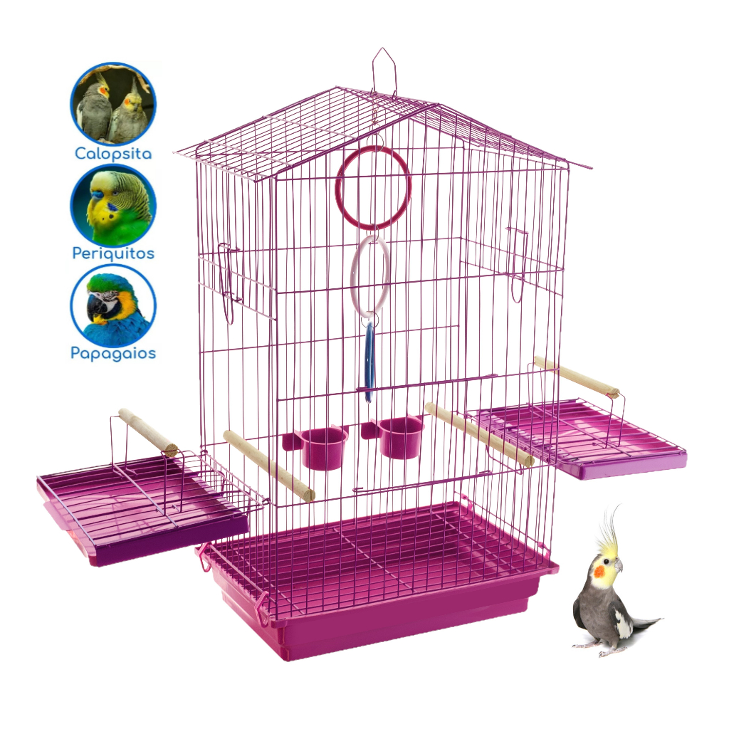 Promoção Gaiola De Calopsita Agapornis Ring Neck Aves Mansas Cor Rosa Azul e Vermelha