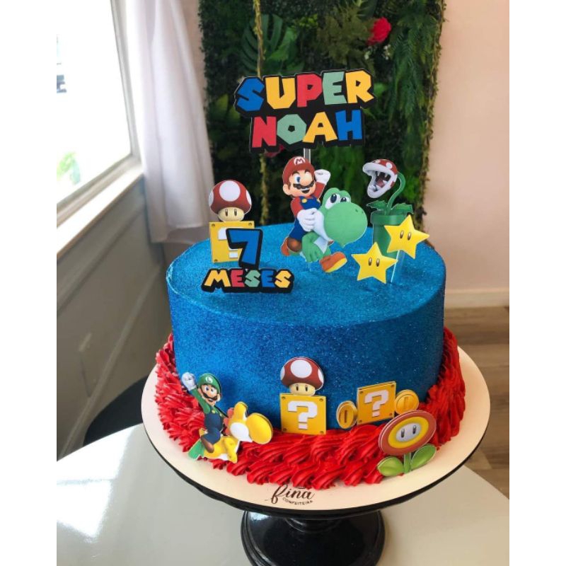 Topo de bolo Super Mário Topper personalizado