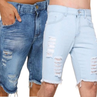 Bermuda masculina jeans Rasgada lisa preta e branca promoçao Promoção Fim de ano