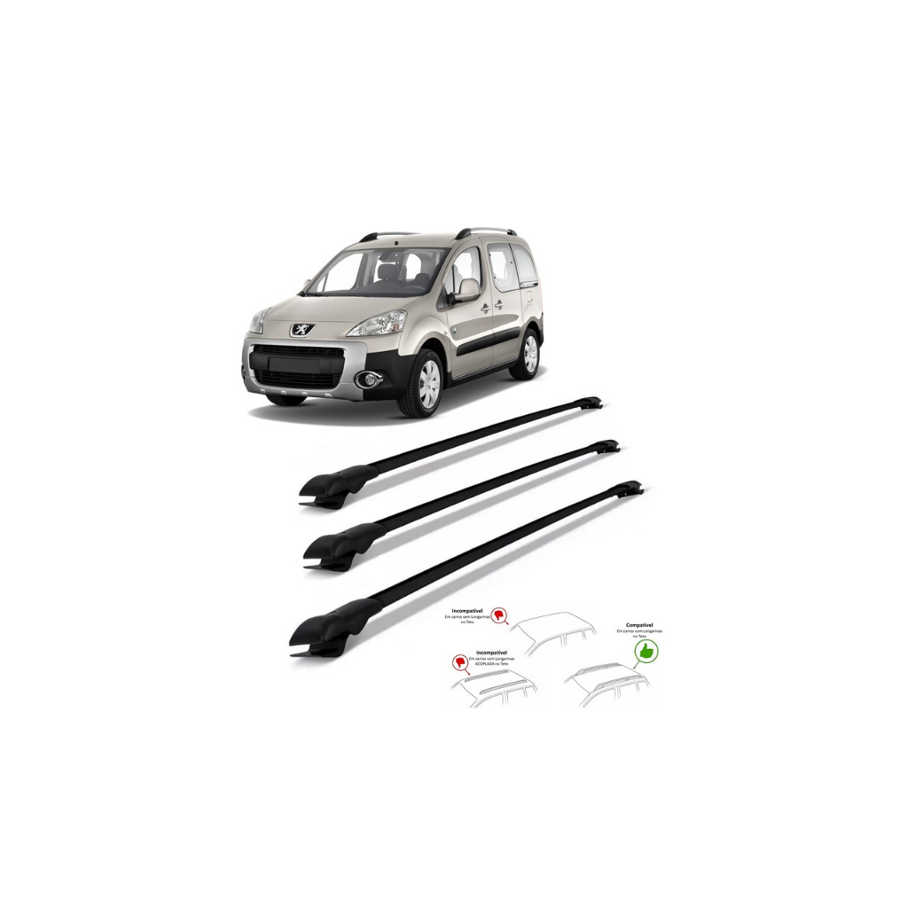 Rack Travessa Para Peugeot Partner 2010 A 2013 3 Barras Bagageiro Slim a Heavy Car