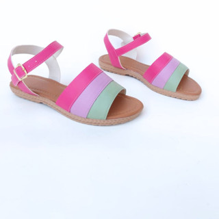 Sandália Peep Toe Feminina Rasteira Sola Baixa Fivela