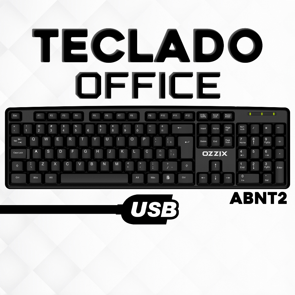 Teclado Office ABNT2 Padrão USB Ergonômico Confortável Silencioso Simples Para Escritório Casa Escola OT100 Ozzix
