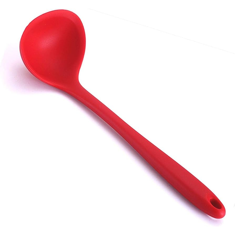Concha De Silicone Vermelha Feijão Reforçada Utensílio de Cozinha Sopa Caldo 30x9cm
