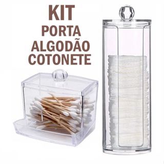 Conjunto Suporte Porta Cotonete em Acrílico com Tampa e Porta Algodão em Acrílico Limpeza De Pele