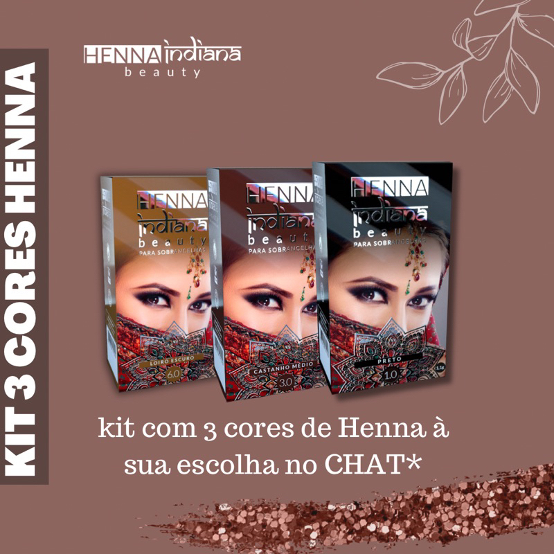 KIT com 3 cores de Henna INDIANA BEAUTY - escolha no chat* em Oferta na Shopee