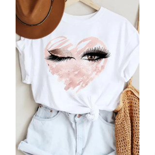 Camiseta Branca Vareadas Estampas t-shirt cílios doce amor olhos casual Novo@