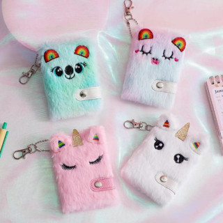 Caderno de pelúcia para meninas pingente chaveiro gatos