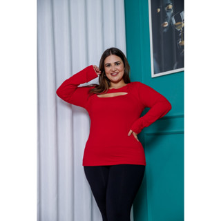 Blusa Feminina Manga Longa Plus Size Com busto vazado