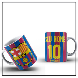 Caneca Personalizada Futebol Barcelona com nome e número em Oferta na Shopee