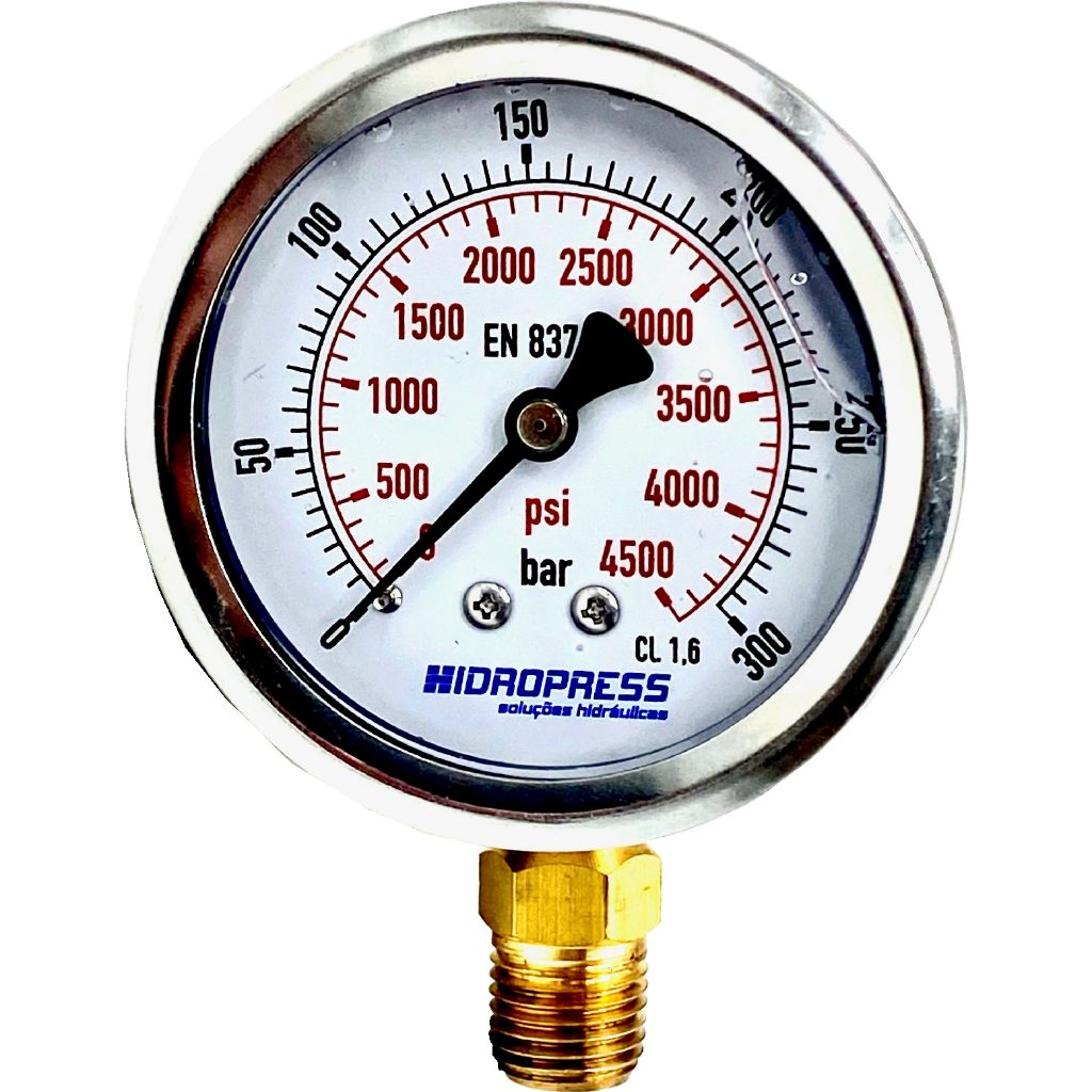 Manometro Medidor Glicerinado De 0 À 300 Bar 63mm Rosca 1/4" NPT Vertical