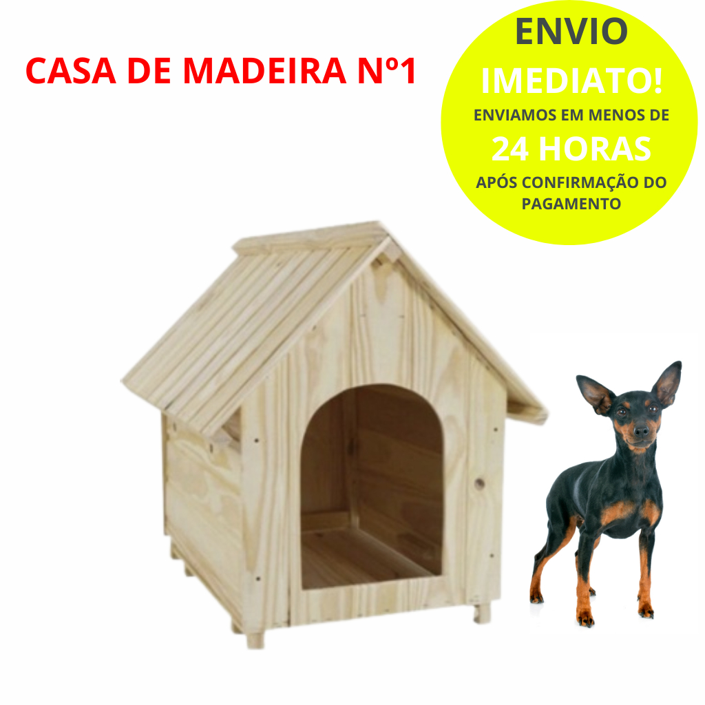 CASINHA CASA DE MADEIRA DE PINUS Nº1 PARA CACHORROS CÃES PEQUENO PORTE E FILHOTES