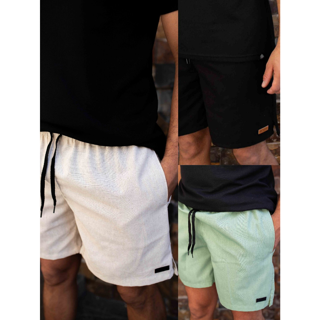 Kit 3 Shorts Linho Confort Com Bolso Faca Discreto e Elástico Na Cintura