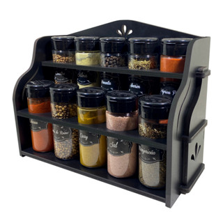 Porta Temperos de Madeira Kit 10 potes para condimentos + ETIQUETAS