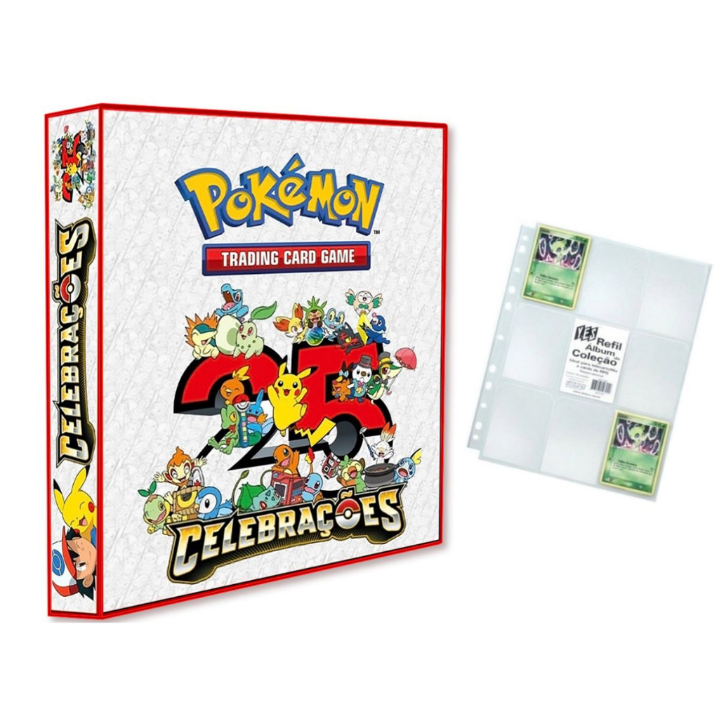 Álbum Pasta Fichário Pokemon com 10 Folhas YES 9 Bolsos Espadas e Escudos Celebrações 25 Anos TCG