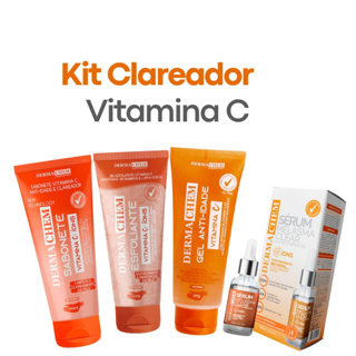 Kit Clareador Facial com Vitamina C Sérum Melasma Sabonete Gel e Esfoliante Dermachem