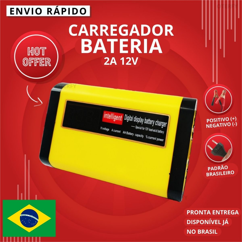 Carregador De Bateria P/ Carro Moto Com Indicador De Carga
