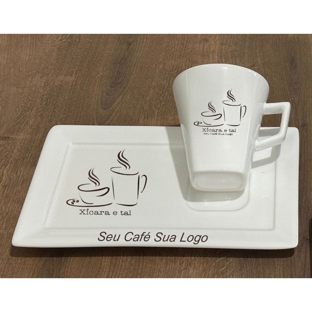 Xícara Personalizada de Porcelana Chá Plateau 200 ml Com Nome / Sua logo / Sua empresa