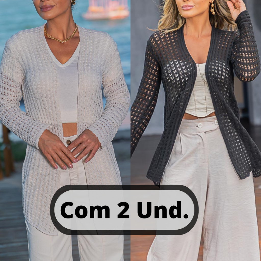 Cardigan Casaco Kimono KIt 2 Unidades Casaquinho Tricô LISO