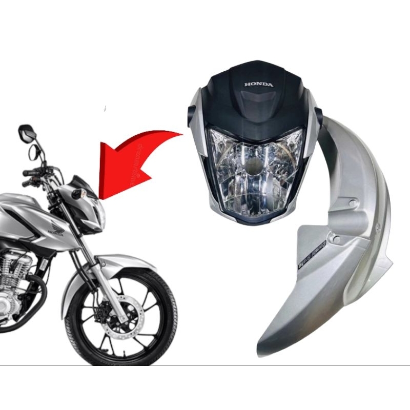 frente completa + paralama dianteiro cg fan 160 cg 160 fan prata ano 2022 / 2023 novo