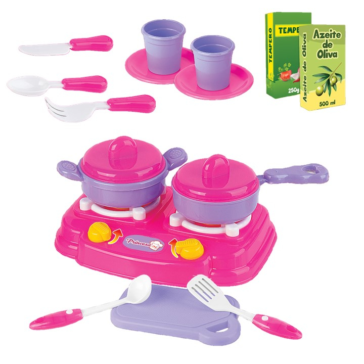 Kit Cozinha Infantil com Panelinha  Fogão e Utensílios - Cozinha da Princesa Braskit