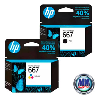Kit Cartucho HP 667 PRETO 3YM79AB + HP 667 COLORIDO 3YM78AB em Oferta na Shopee
