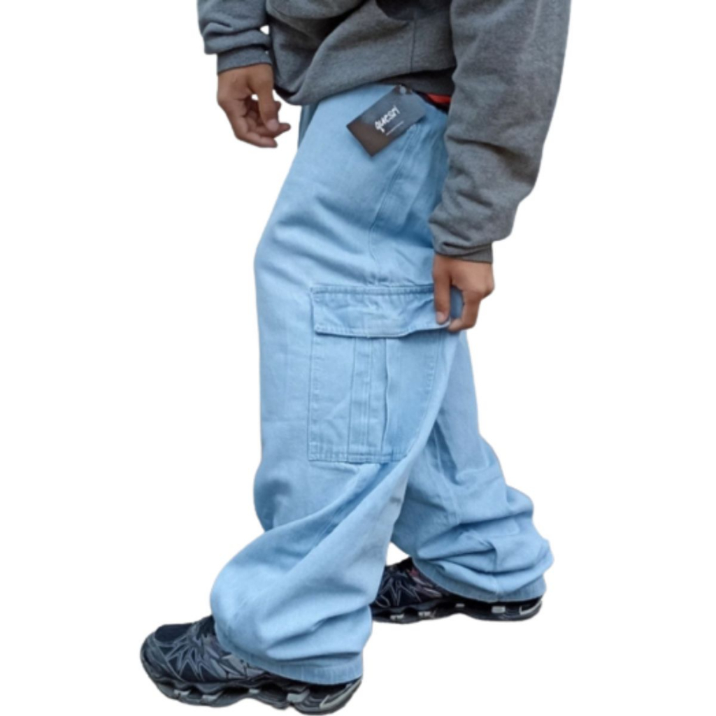 Calça Cargo Skate Jeans Streetwear Bolso Lateral em Oferta na Shopee