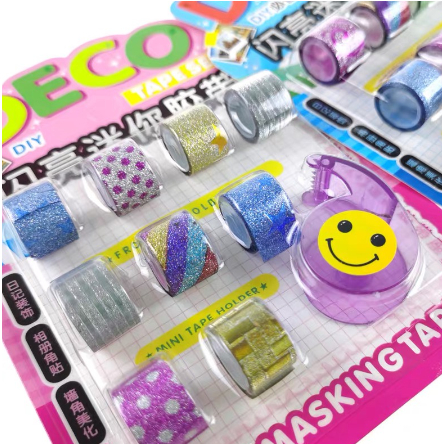 Mini Washi Tape Glitter com Suporte Fita Adesiva Glitter Boullet Journal Planner DIY