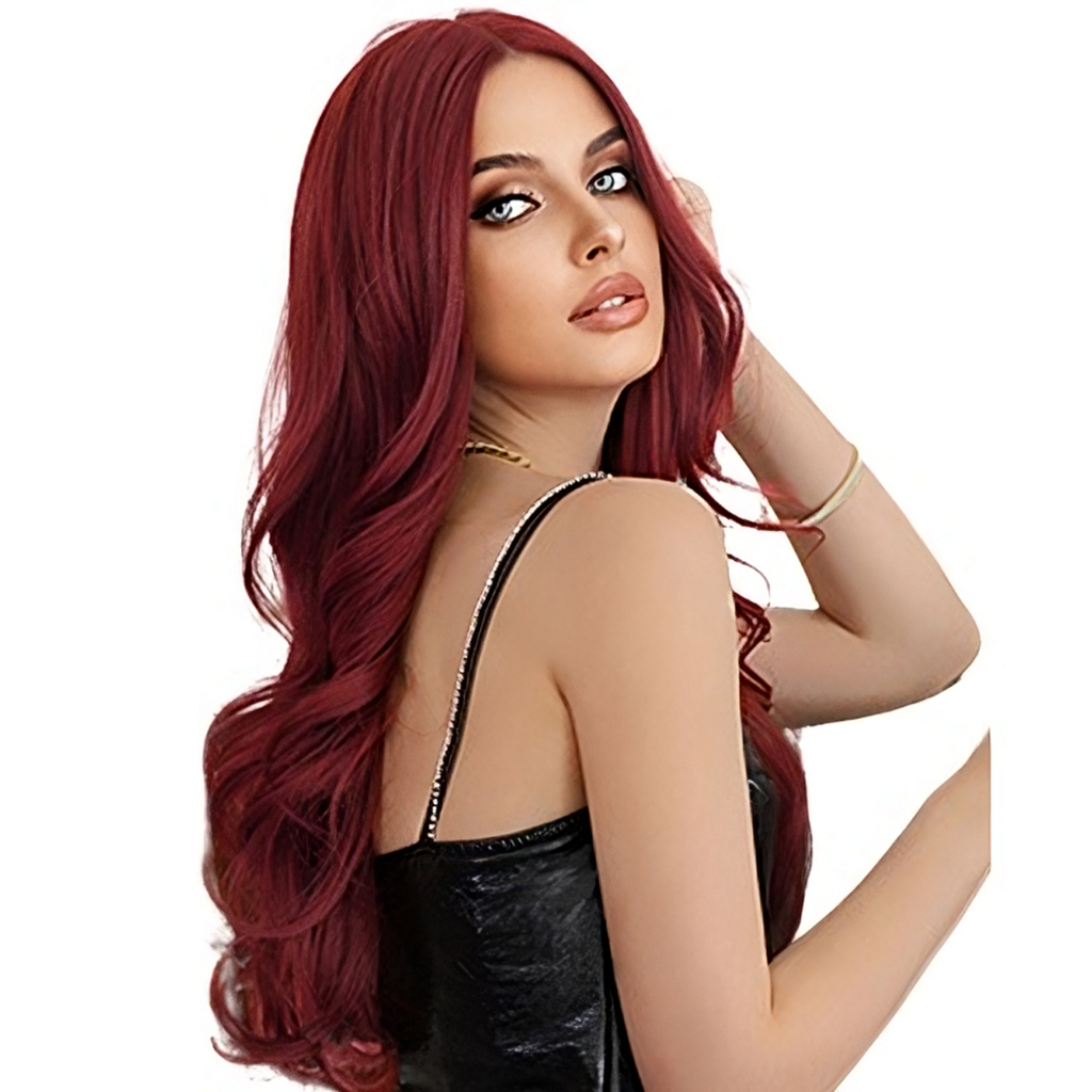 Peruca Ondulada Sem Franja Fibra Bio Organica Dia A Dia Borgonha em Oferta na Shopee