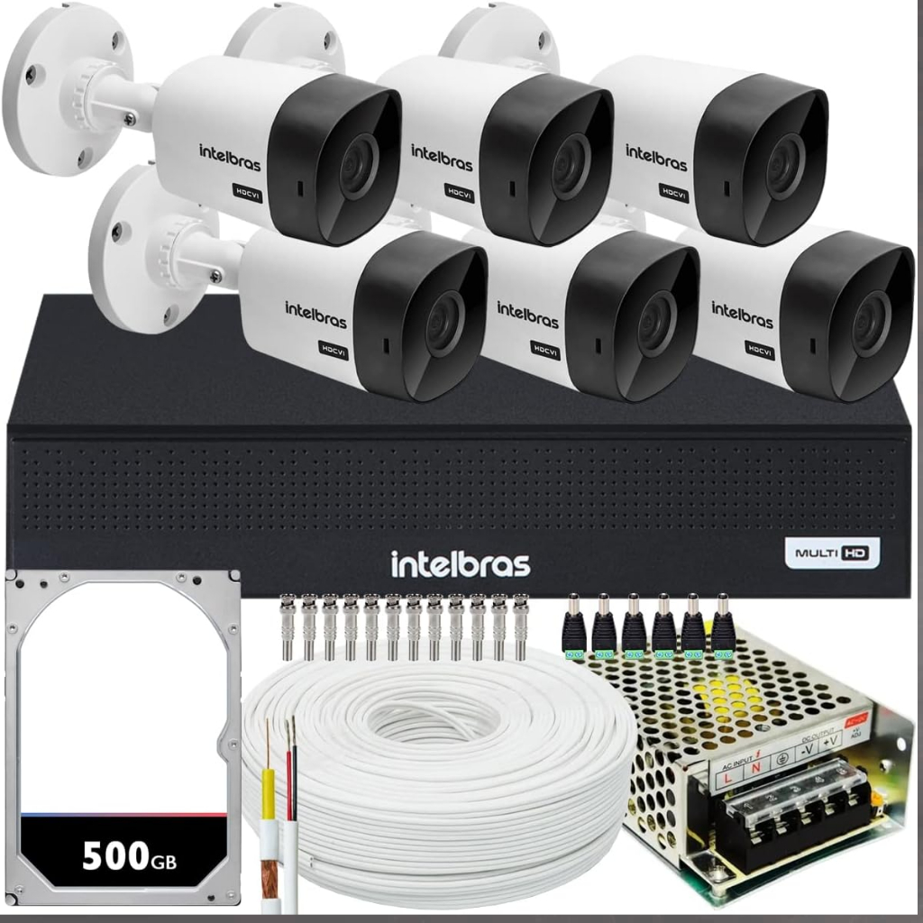 Kit 6 Camera de Seguranca Intelbras Bullet vhl 1120b Externa Dvr 8 canais multi hd