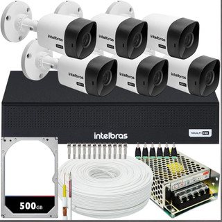 Kit 6 Camera de Seguranca Intelbras Bullet vhl 1120b Externa Dvr 8 canais multi hd