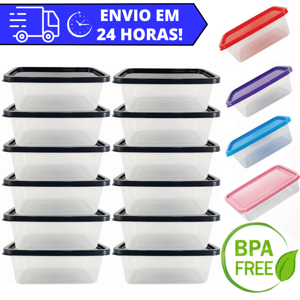 Kit 15 Potes 1000ml LIVRE BPA Organizador de Alimentos Mantimentos Marmita Tampa Colorida