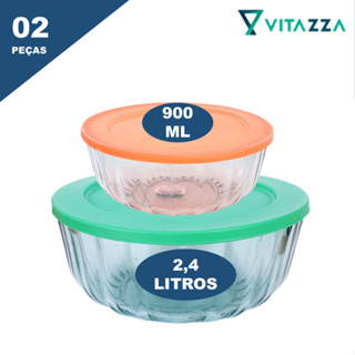 Jogo de Tigelas de Vidro com Tampa 2 Peças Vitazza Oceani