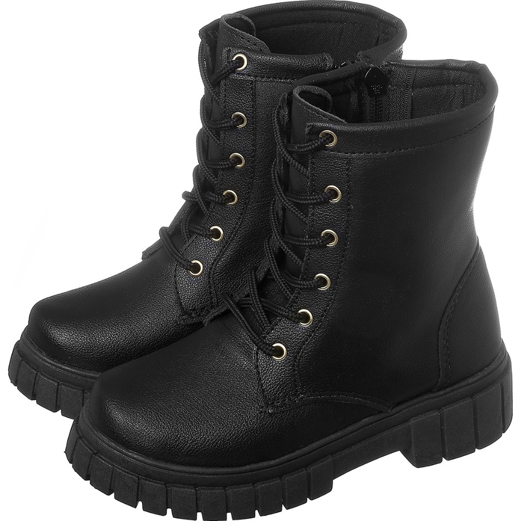 Bota Coturno Cano Curto Tratorado Preto Infantil Kidstep