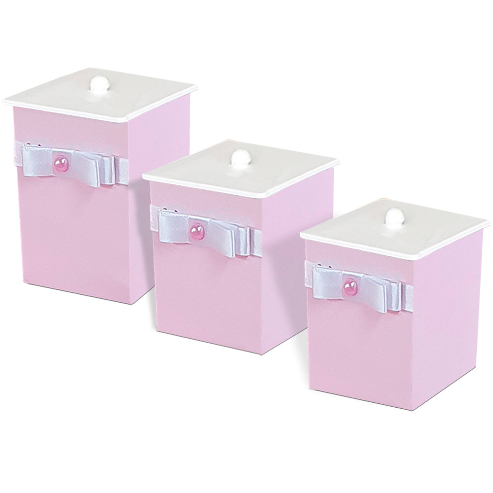 Potes em Madeira Rosa para Kit Higiene e pertences do Bebê