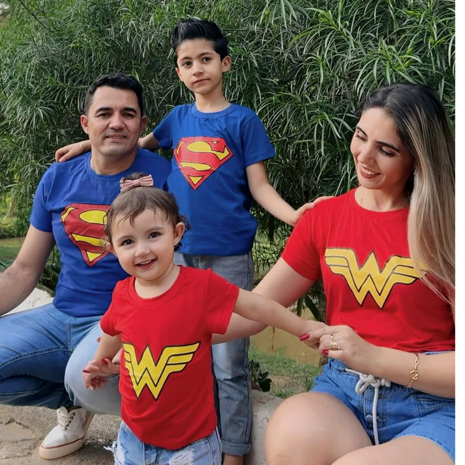 Camiseta Feminina ou Masculino Personalizada Superman Royal ou Mulher Maravilha Vermelho Adulto ou Infantil Moda Geek