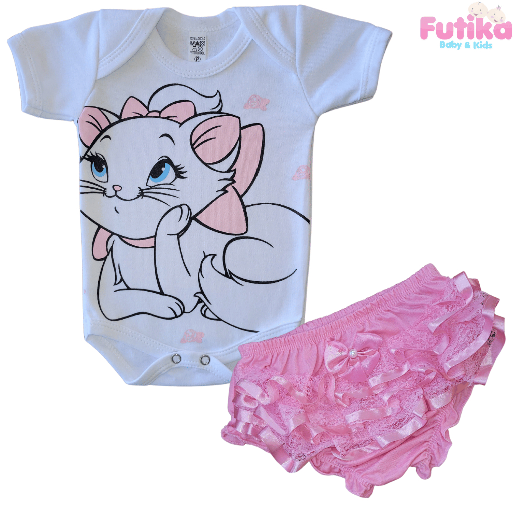 Conjunto Body Bebê Gatinha Marie Calcinha Bunda Rica Personagem Roupa Infantil Mesversário Fantasia