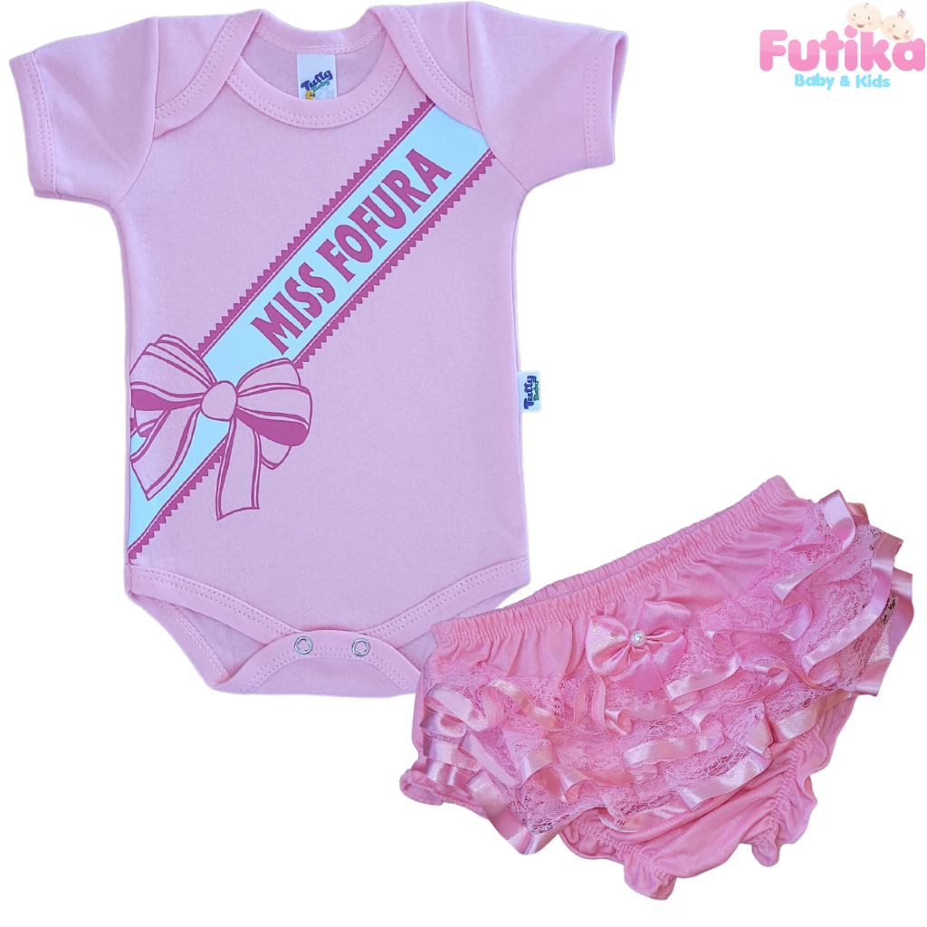 Conjunto Body Bebê Miss Fofura Calcinha Bunda Rica Mesversário Personagem Fantasia Presente Recém