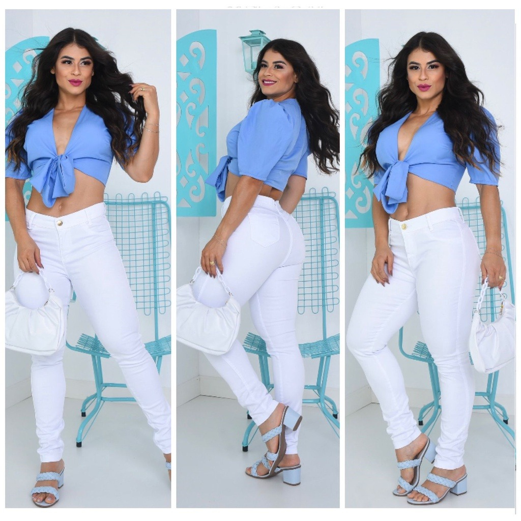 Calça Jeans Feminina Cintura Alta Com lycra elastano Empina Bumbum Premium (BRANCA) em Oferta na Shopee
