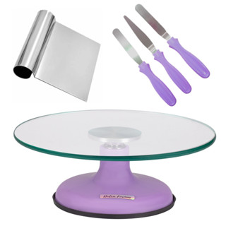 Bailarina Para Bolo Boleira De Vidro 30 cm + Kit Espátulas Confeiteiro + Tubular