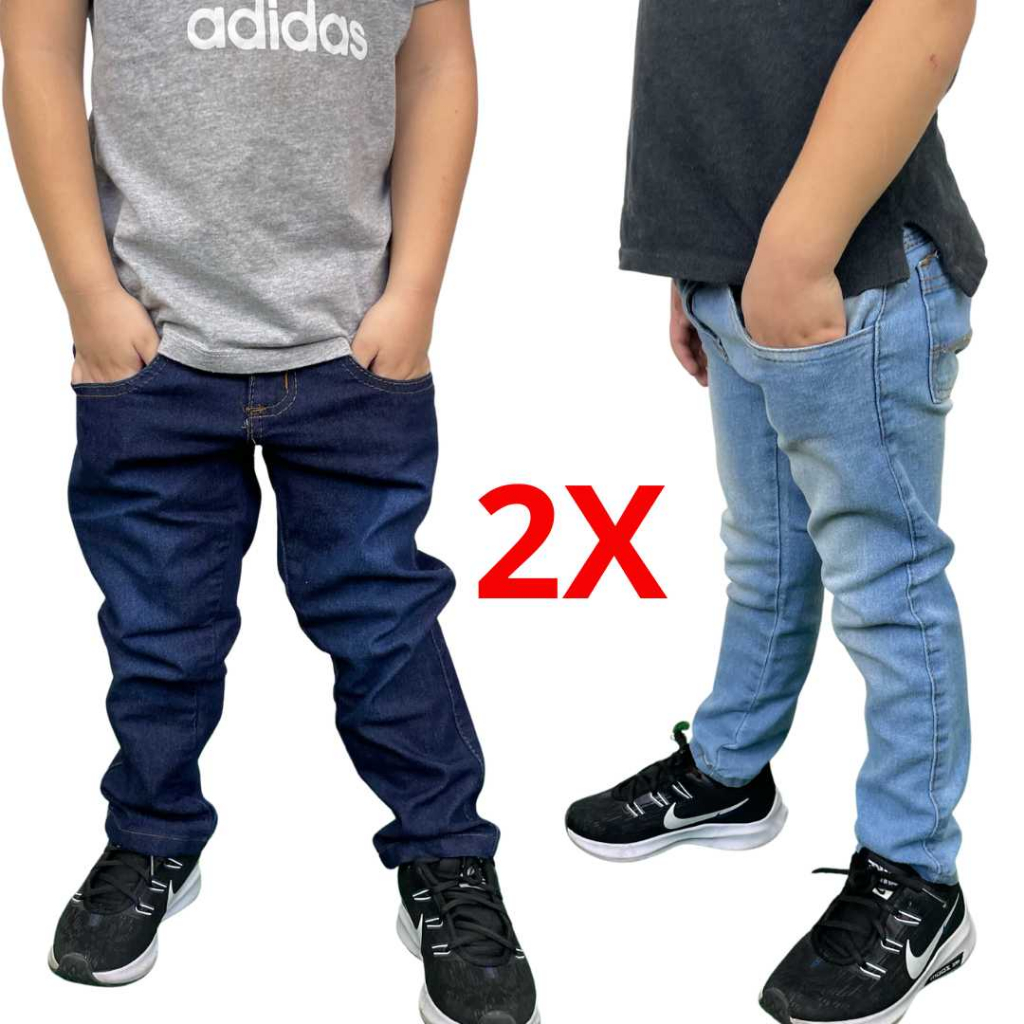 Kit 2 Calça Jeans Elastano infantil juvenil masculina da moda 2 ao 16