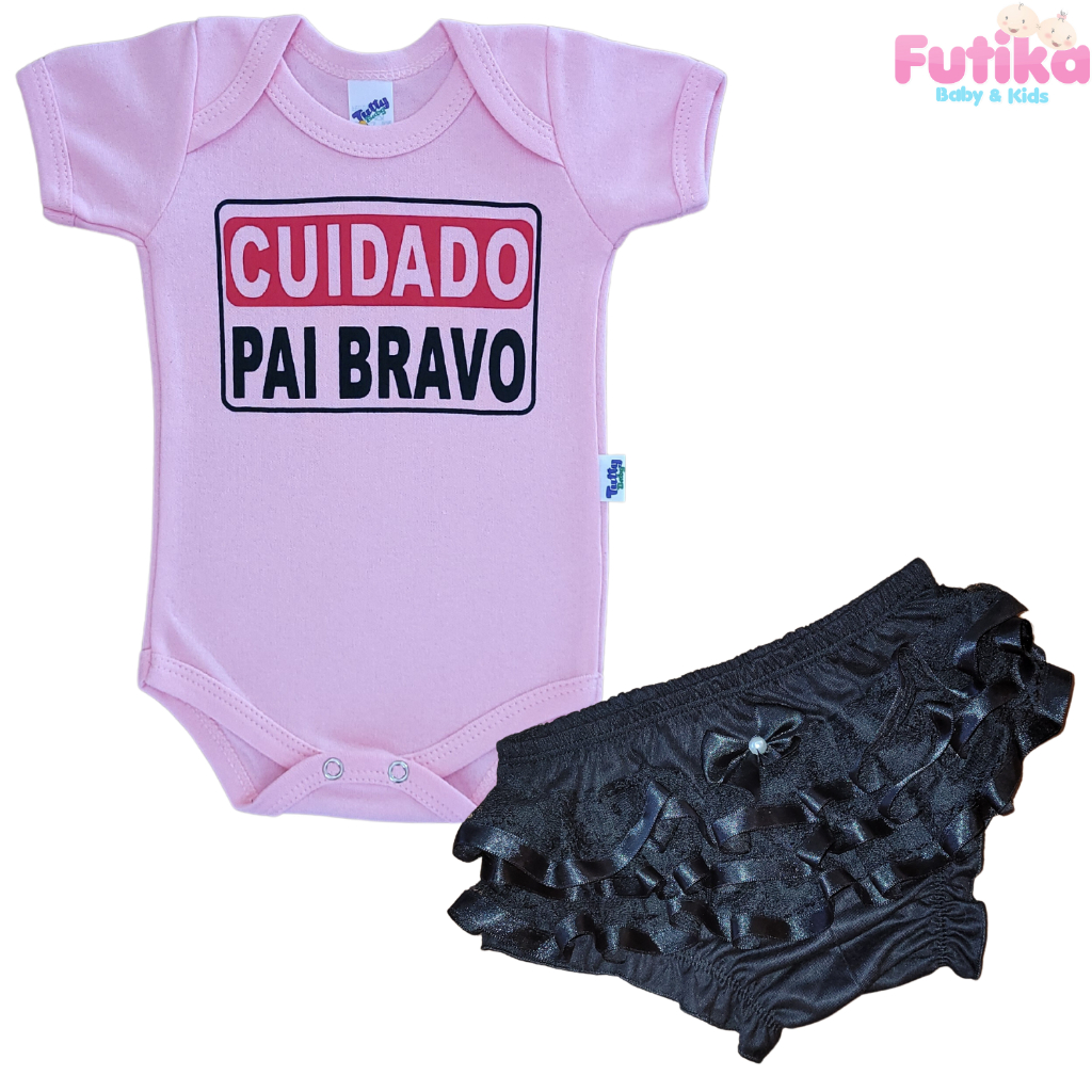 Cojunto Body Bebê Cuidado Pai Bravo Calcinha Bunda Rica Personagem Mesversário Recém Nascido Baby Fantasia Papai Ciumento Bori