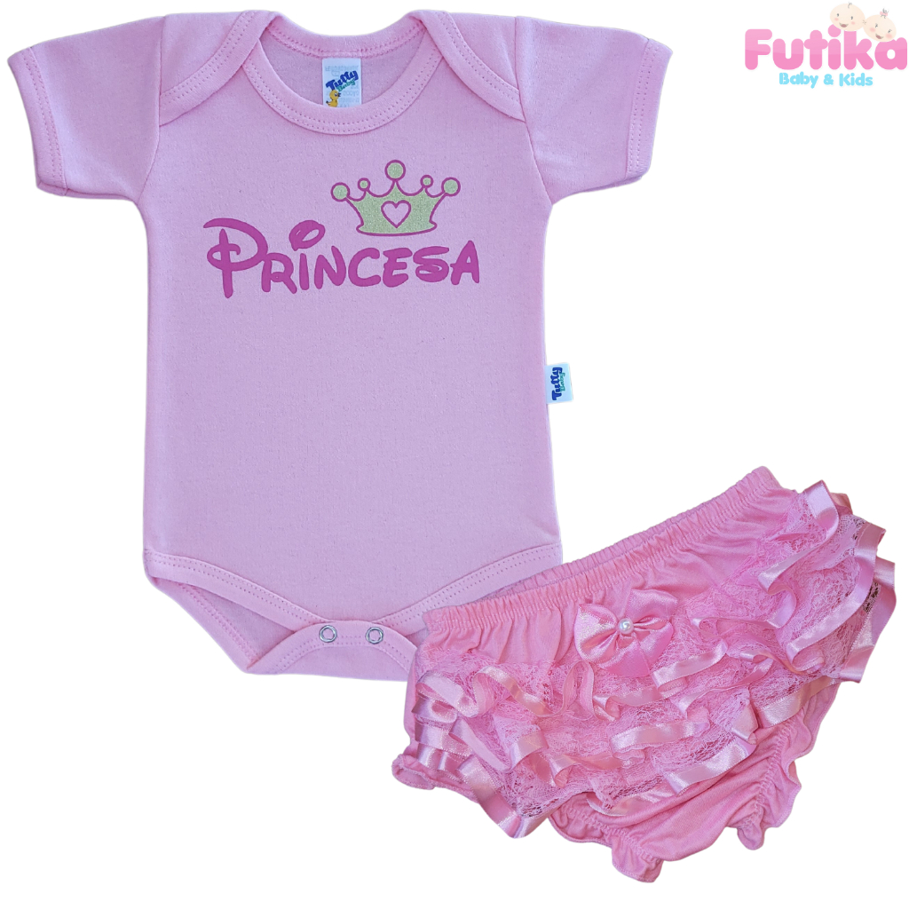 Conjunto Body Bebê Princesa Calcinha Bunda Rica Personagem Mesversário Fantasia Presente Bori Infantil Recém Nascido