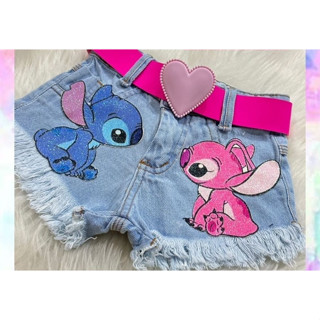 Shorts Jeans Feminino Infantil Stitch
