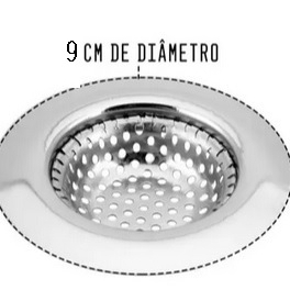 1 Ralo Ralinho Para Pia Cozinha 9MM 9CM Em Aço Inox Borda Multiuso Universal Cinza