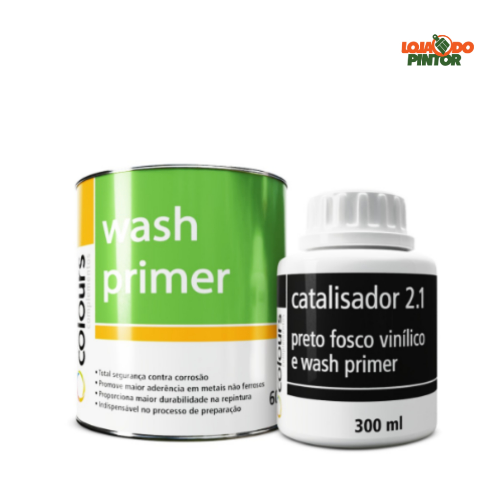Wash Primer 600ml + Catalisador Preto Fosco Maxi Rubber 300 em Oferta na Shopee