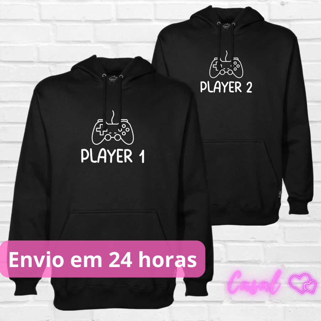 Kit Moletom Casal Player 1 e 2 Agasalho Canguru Flanelado