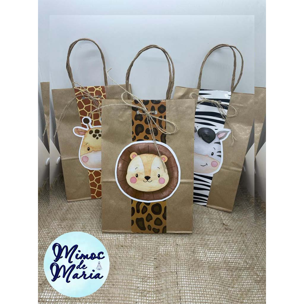Kit Lembrancinhas Personalizadas Safari - Caixinhas Milk Cone Milk em Kraft e Sacolinhas