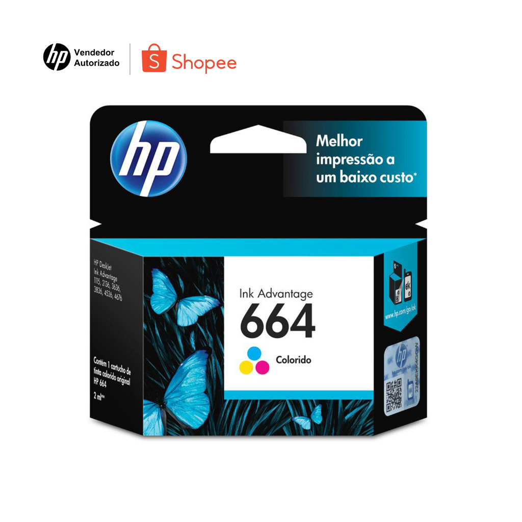 Cartucho HP 664 Original F6V28AB Cores p/ Deskjet 2136, 2676, 3776, 5076, 5276