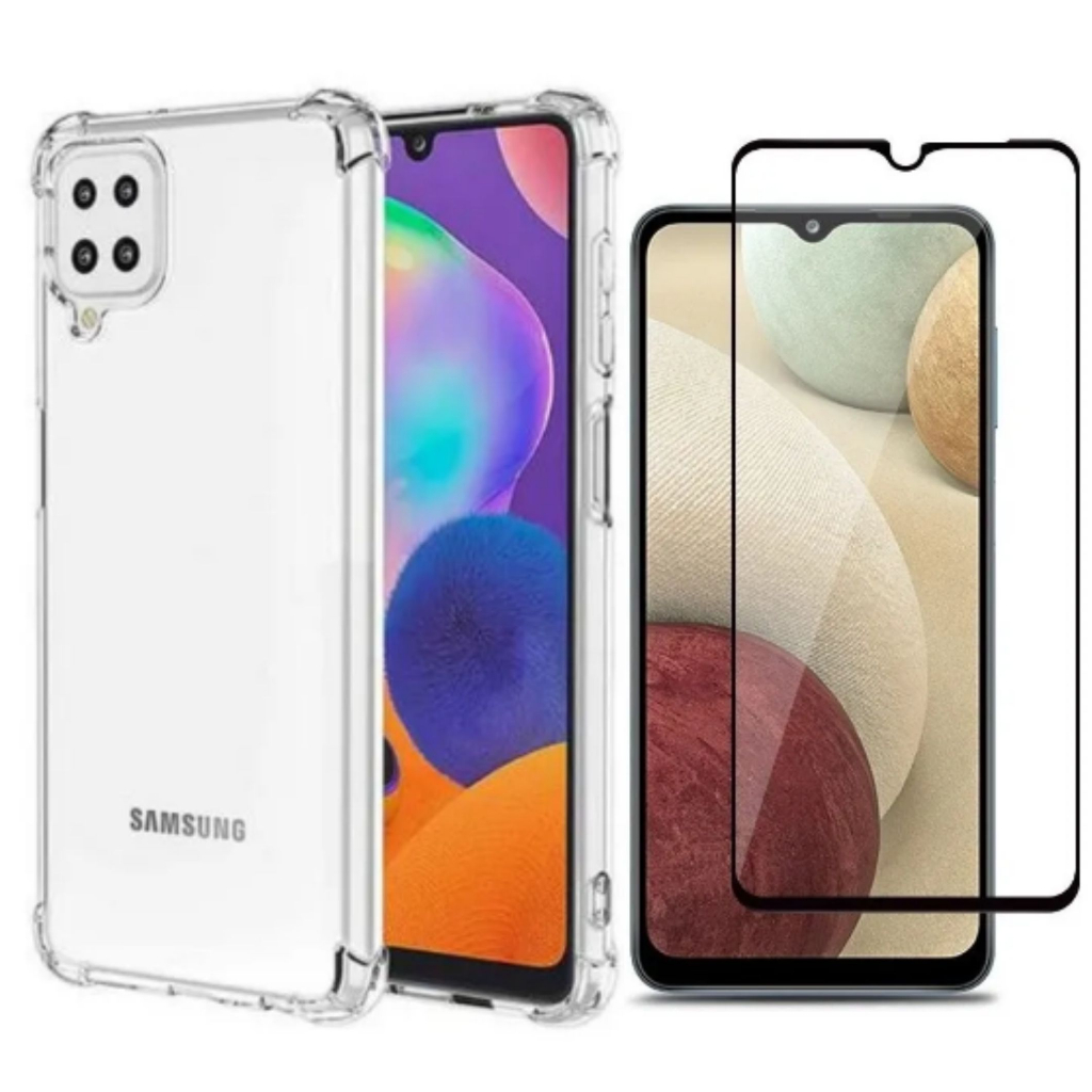 Capinha para Samsung Galaxy A12 + Pelícua 3d vidro - Capinha Transparente Bordas Impacto Antishock